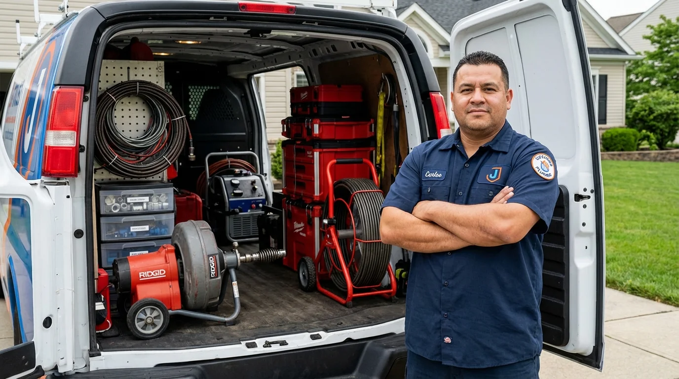 Professional drain cleaning equipment and Johns Plumbing LLC plumber in Cornish