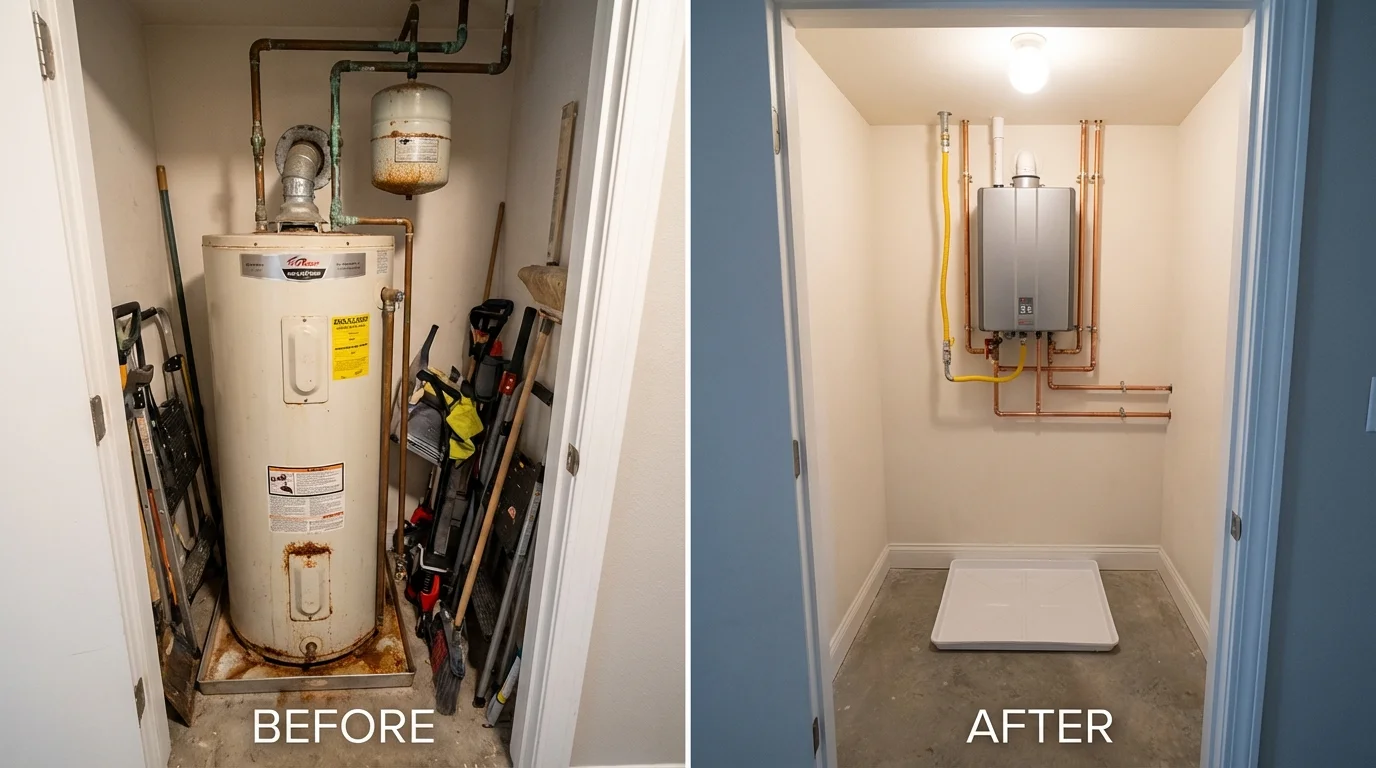 Tank water heater versus wall-mounted tankless unit comparison for Cornish, ME homeowners